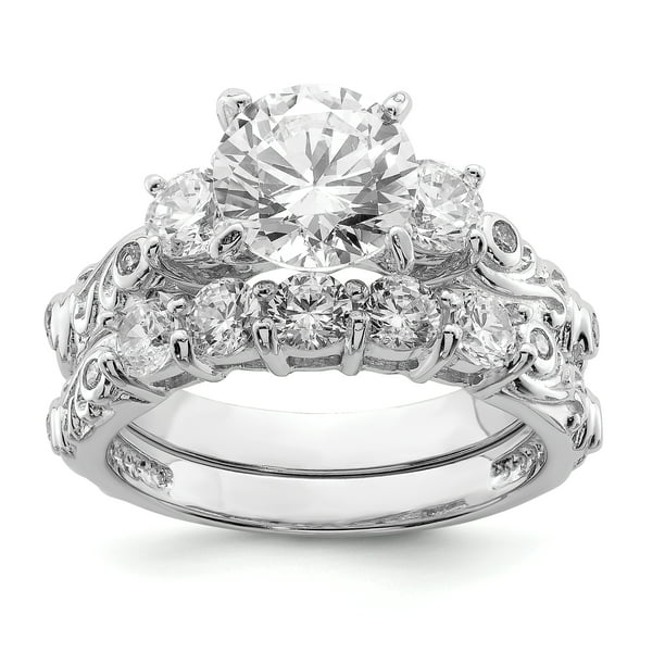 Wedding Ring Set Bridal Engagement Stainless Steel Rhodium 6.00 Ct CZ Size 8 I9